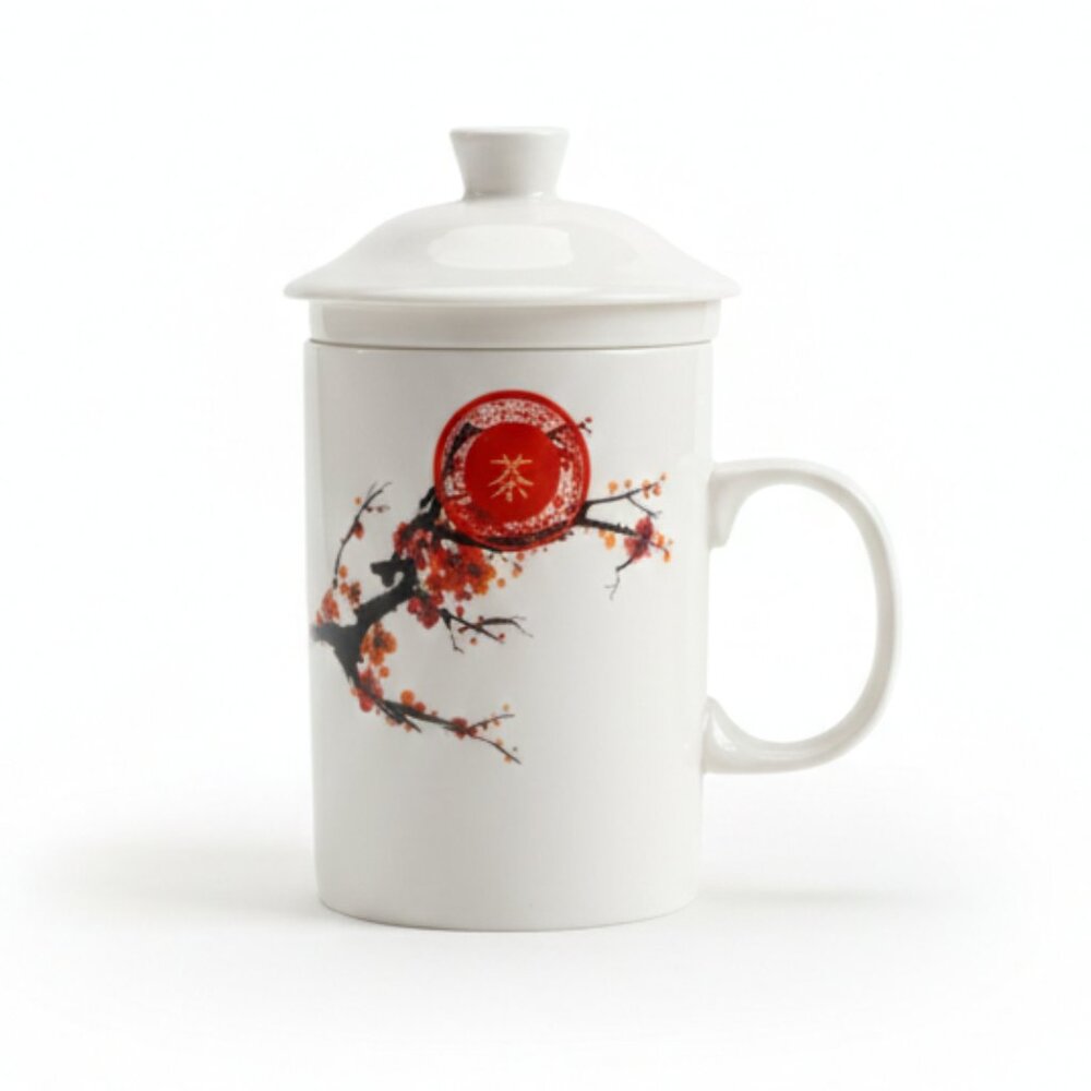 VINTAGE - 3 in 1 - Ceramic Tea Infuser - White with Floral Cherry Blossom